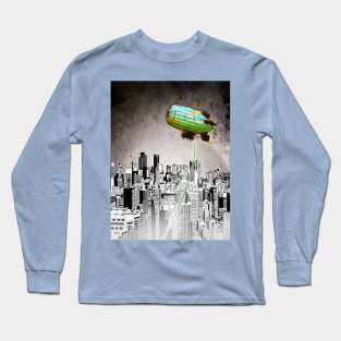 A Message green daisy blimp hovers over a cold gray city Long Sleeve T-Shirt